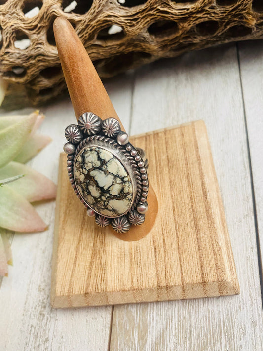 Handcrafted Sterling Silver And New Lander Turquoise Ring Size 7.5