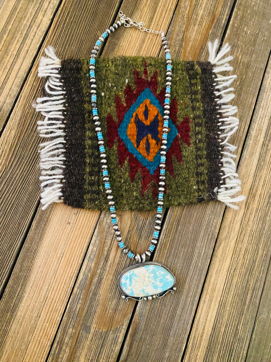 Handcrafted Sterling Silver & Carico Lake Turquoise Beaded Necklace