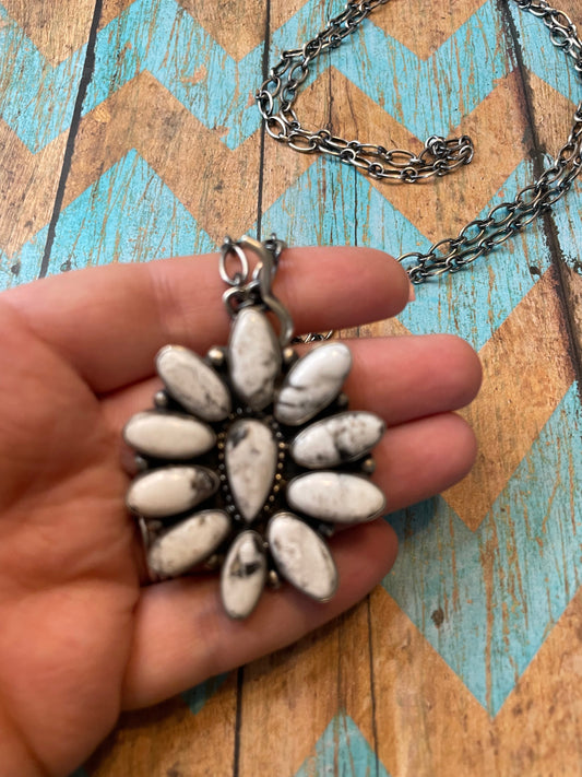 Handcrafted White Buffalo And Sterling Silver Necklace