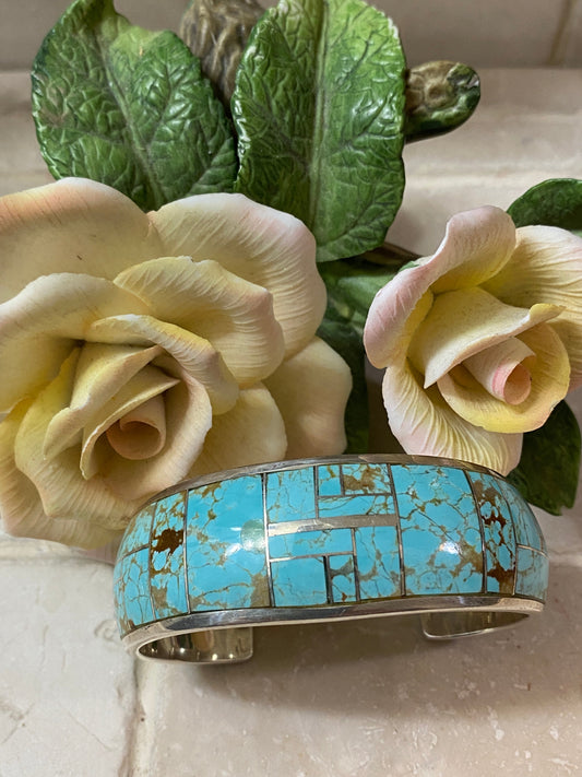 Handcrafted Turquoise 8 & Sterling silver 2 1/4” Wide Cuff Bracelet