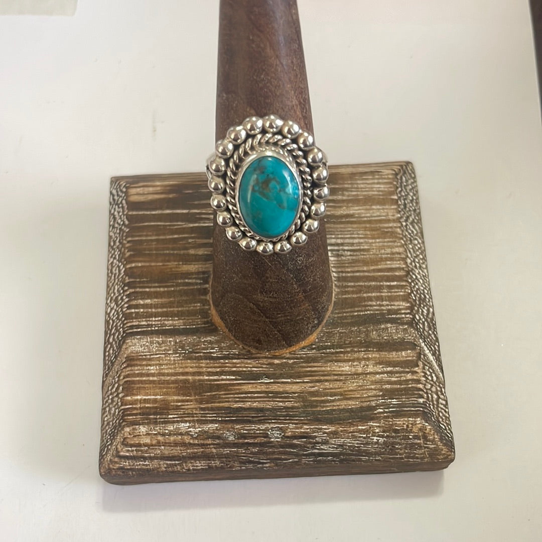 Navajo Turquoise & Sterling Silver Single Stone Ring Signed