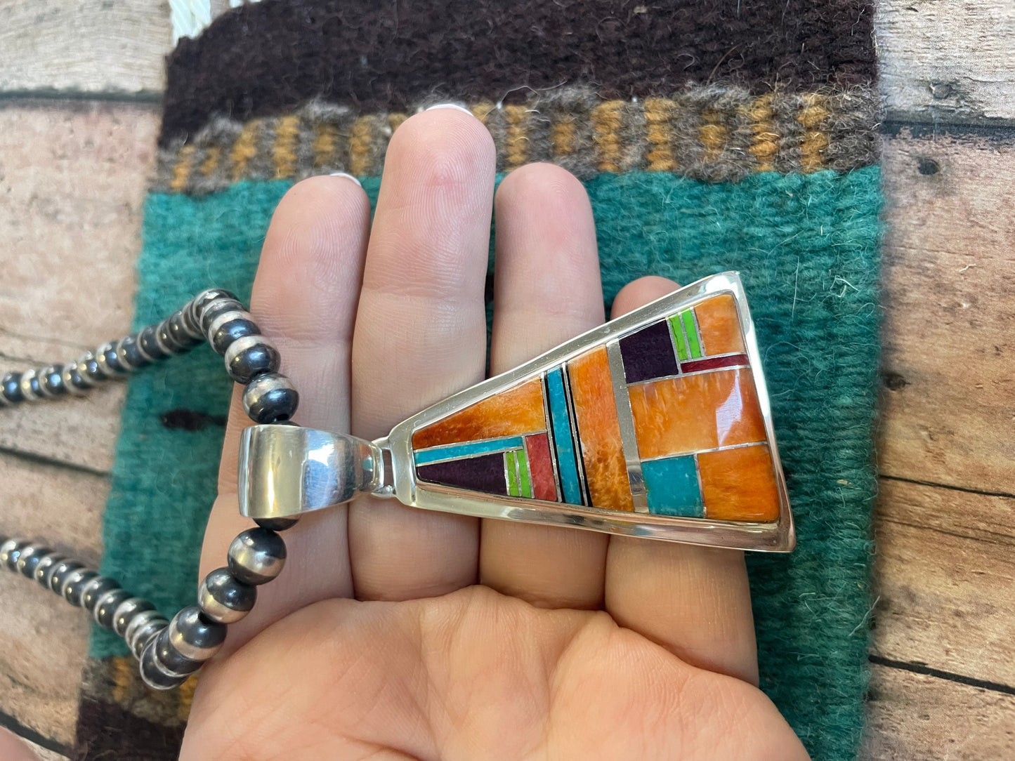 Handcrafted Multi Stone Inlay & Sterling Silver Pendant