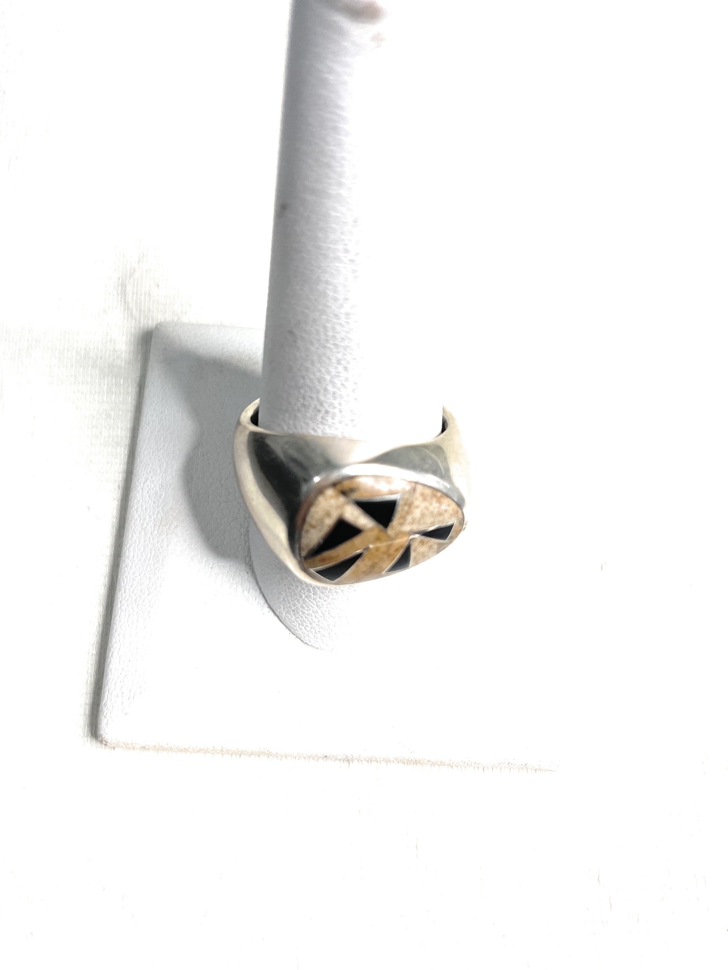 Old Pawn Handcrafted Sterling Silver, Tiger Eye & Onyx Ring Size 10.5
