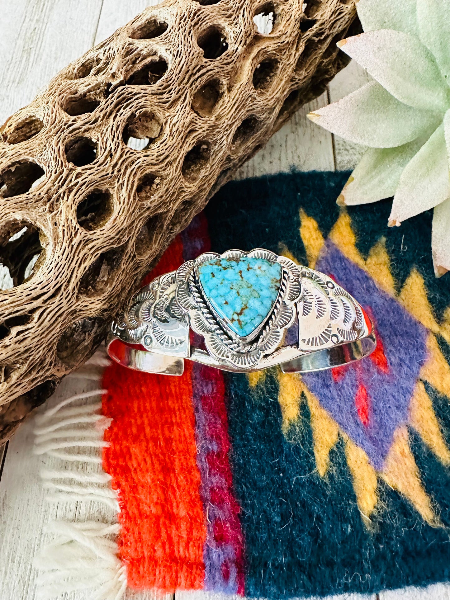 Handmade Sterling Silver & Kingman Turquoise Cuff Bracelet