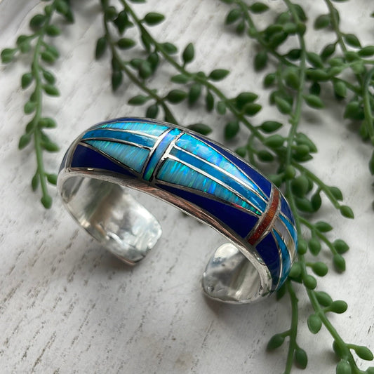 “The Fire Opal Cuff” Sterling Silver Fire Multi Stone Opal Cuff Bracelet /