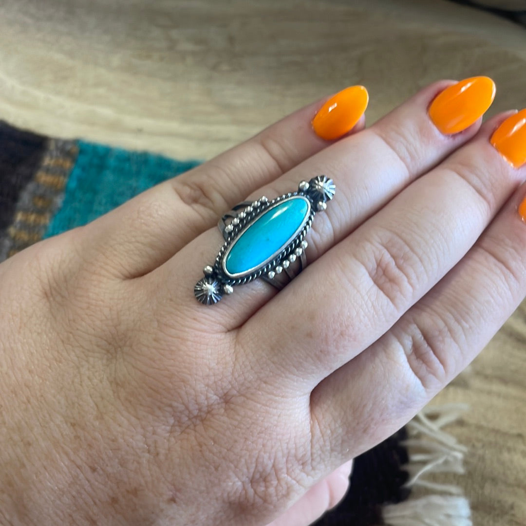 Handcrafted Single Stone Oval Turquoise Sterling Silver Ring