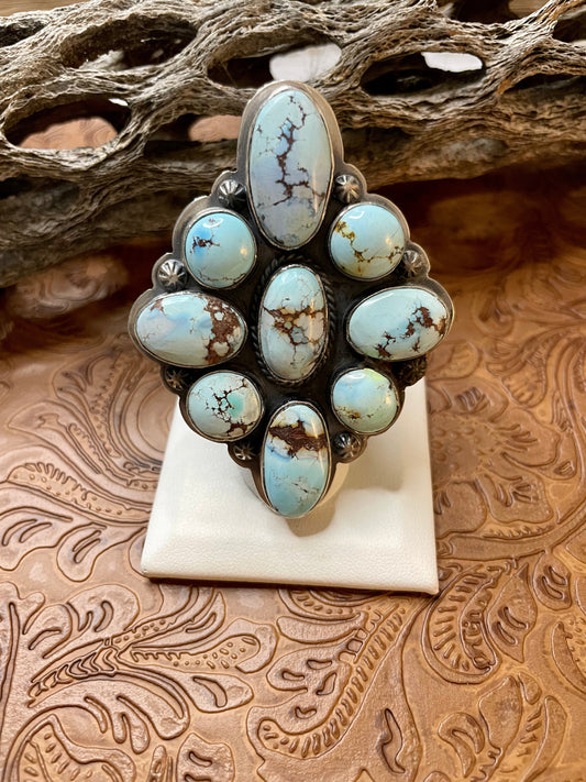 Handcrafted Golden Hills Turquoise And Sterling Silver Adjustable Ring by Tim Vandever