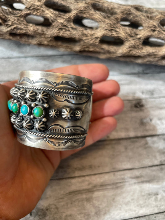 Handcrafted Sterling Sonoran Mountain Turquoise Cuff Bracelet by Akee Douglas /