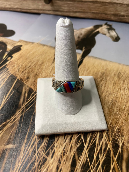 Handcrafted Multi-Stone And Sterling Silver Ring Size 10