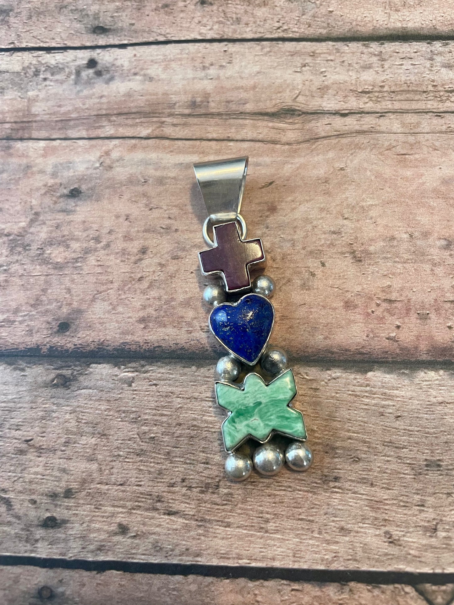 Handcrafted Multi Stone And Sterling Silver Pendant Signed