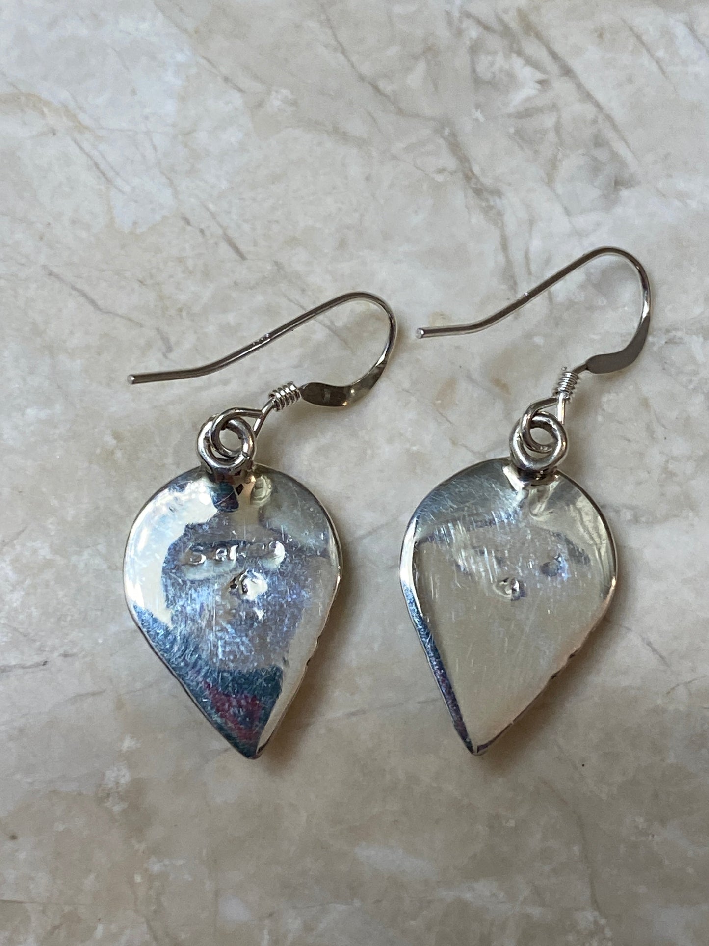 Handcrafted Turquoise, Onyx, Petrified Wood & Sterling Silver Inlay Drop Dangle Earrings