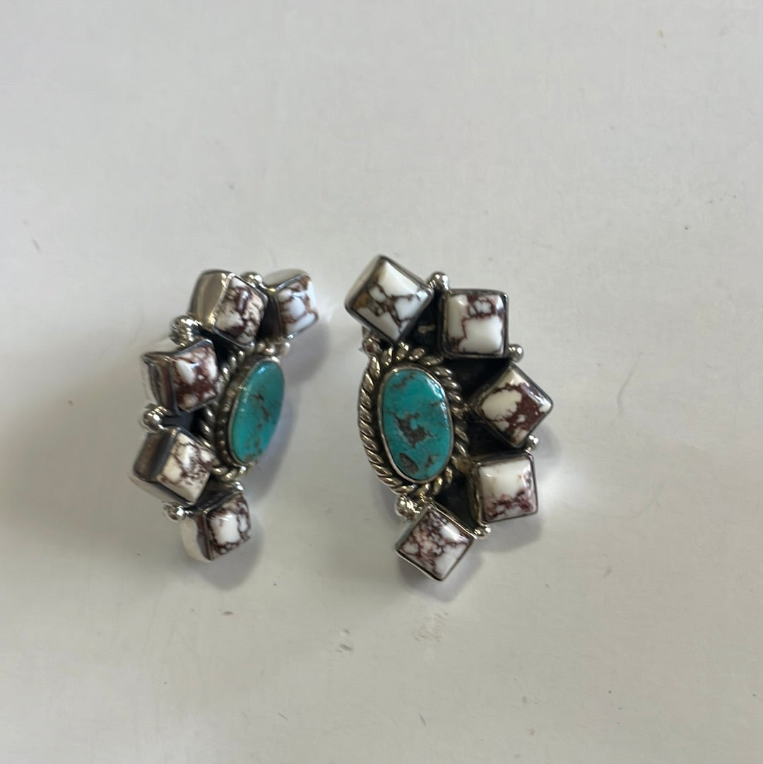 Nizhoni Wild Horse & Turquoise Sterling Silver Cluster Earrings