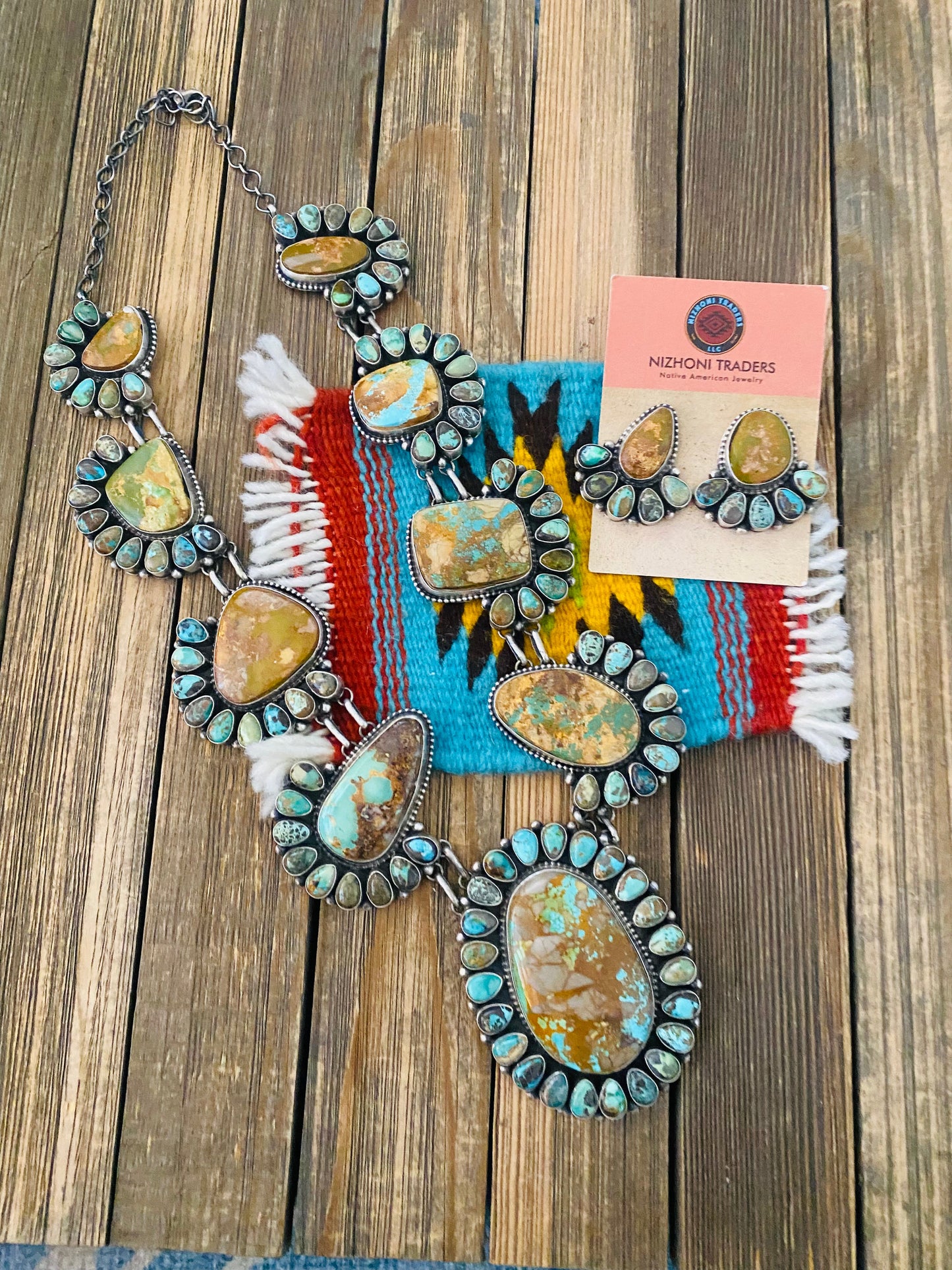 Stunning Handcrafted Sterling Silver & Royston Turquoise Necklace Set by Blaine Yellowhorse