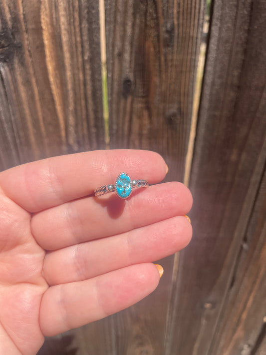 Handcrafted Small Stone Natural Kingman Turquoise Sterling Silver Braided Band Ring