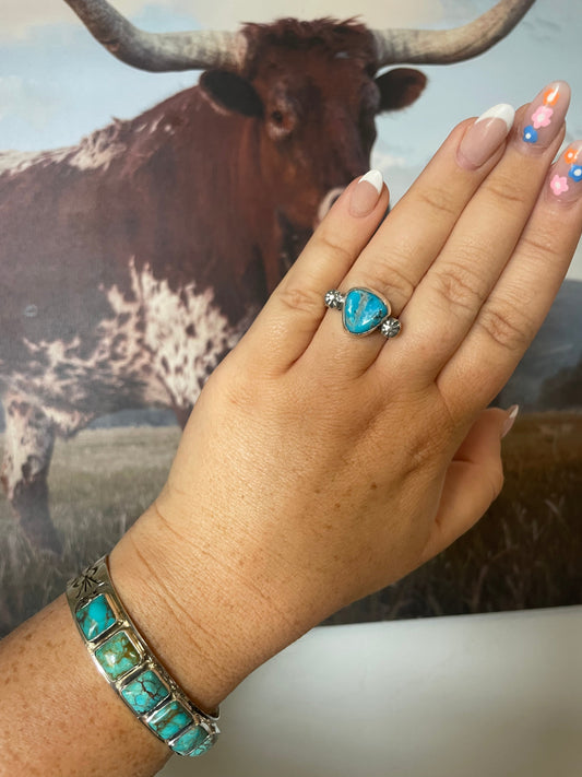 “The Must Have” Handcrafted Sterling Silver Single Stone Turquoise Ring