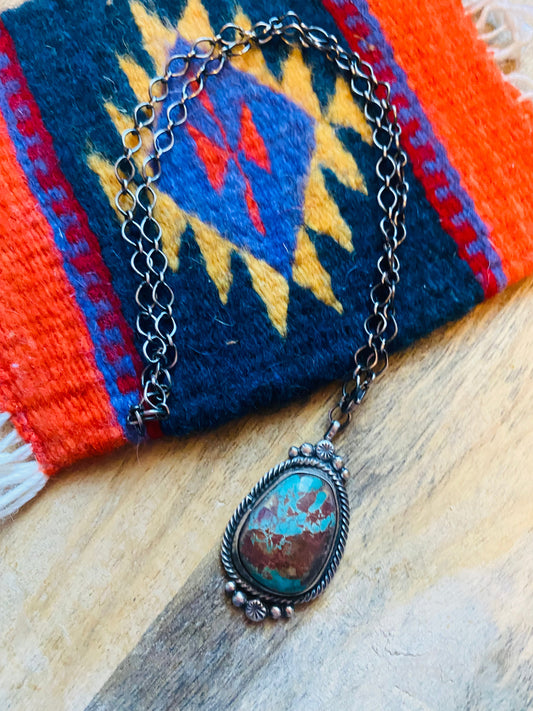 Handcrafted Sterling Silver & Royston Turquoise Necklace Signed