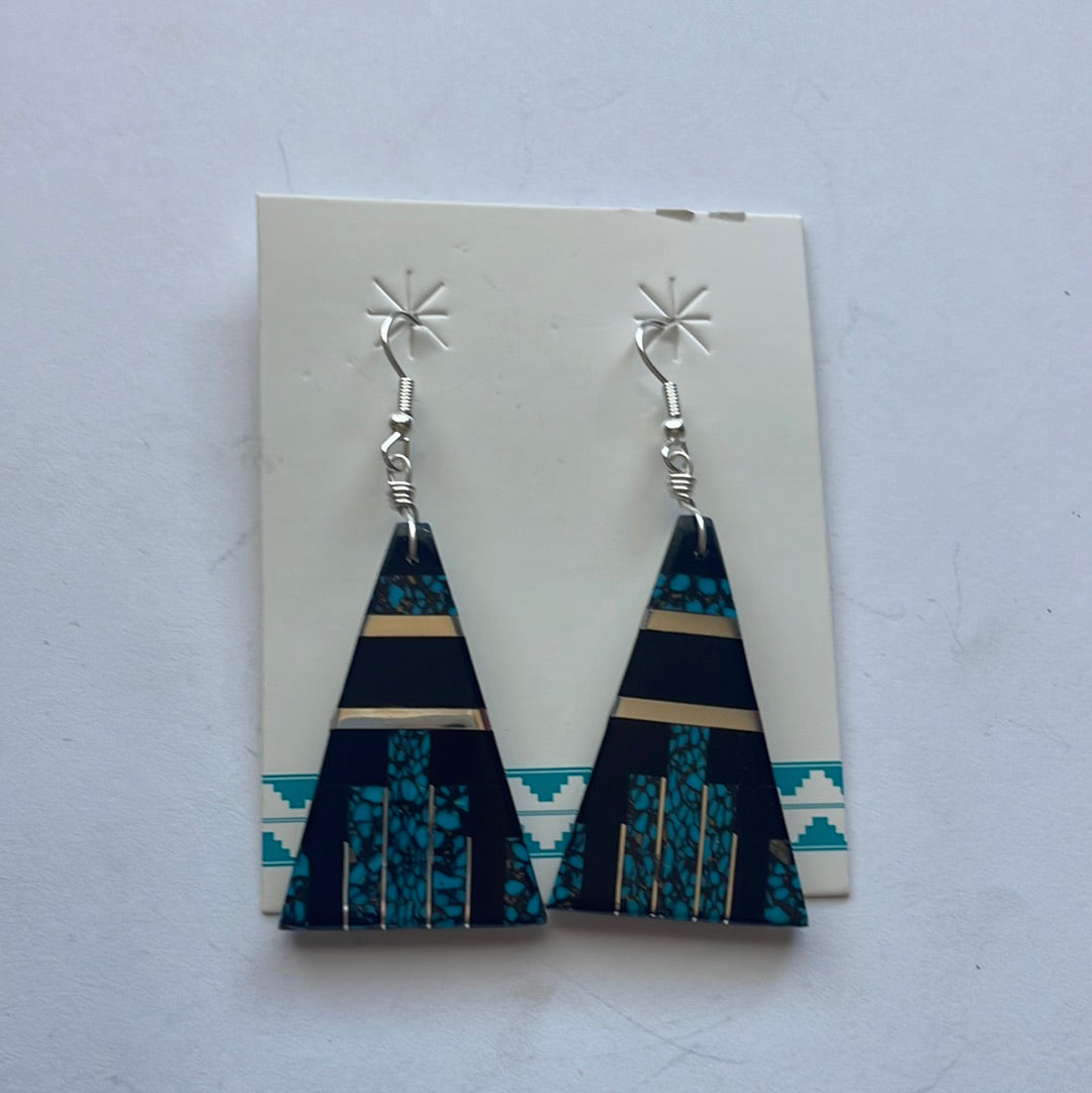 Handcrafted Multi Stone Inlay Dangle Earrings