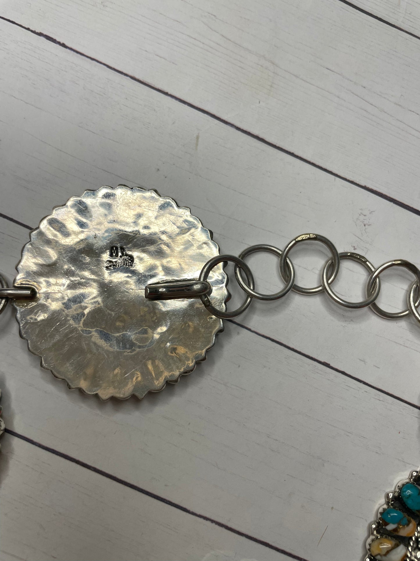 Handcrafted Multi Stone Spice Mojave Cluster And Sterling Silver Silver Belt, Signed TW