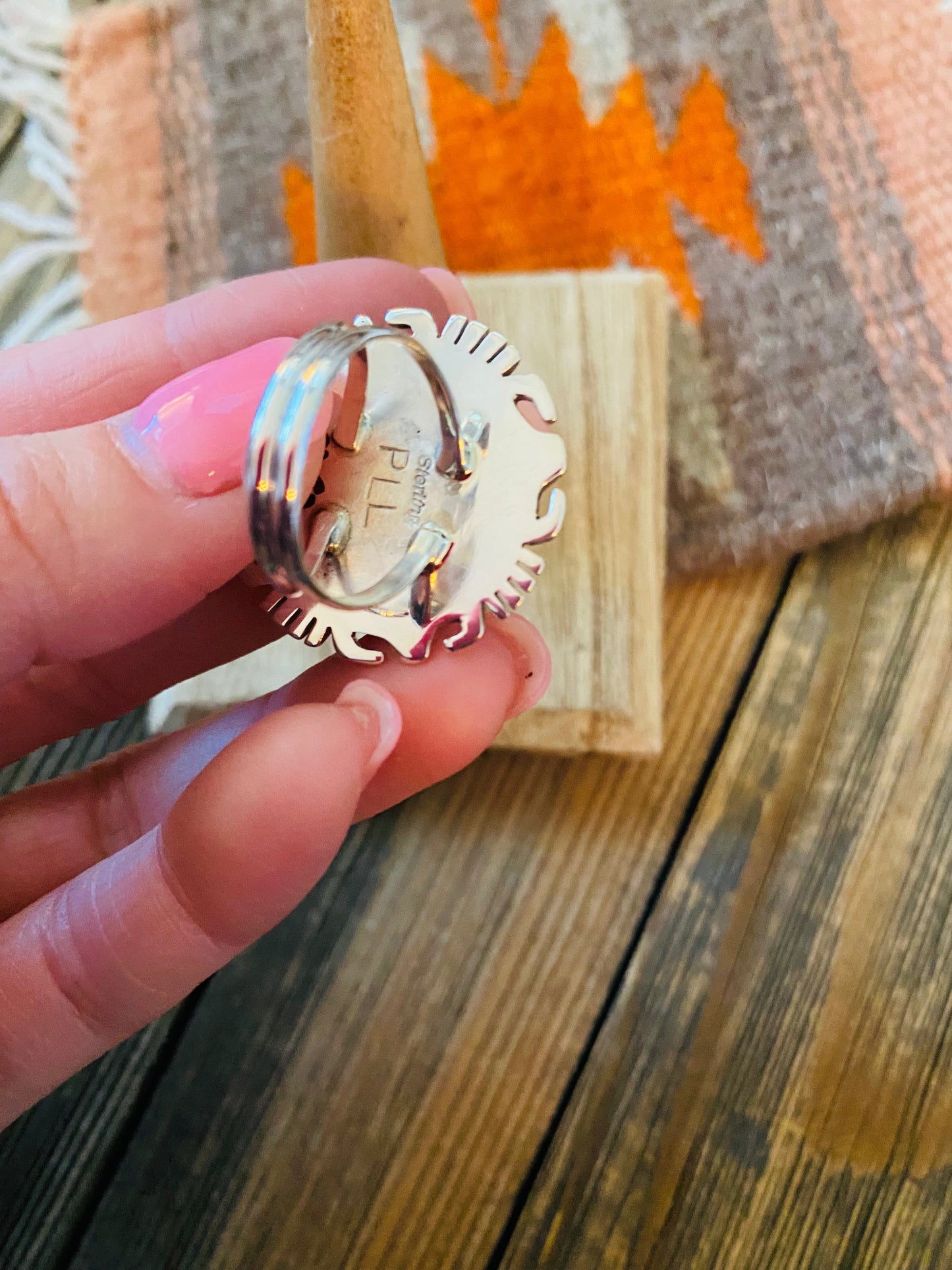Handcrafted Sterling Silver, Orange Spiny & Turquoise Inlay Ring Size 6.5