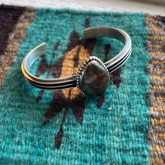 Handcrafted Turquoise And Sterling Silver Cuff Bracelet Signed
