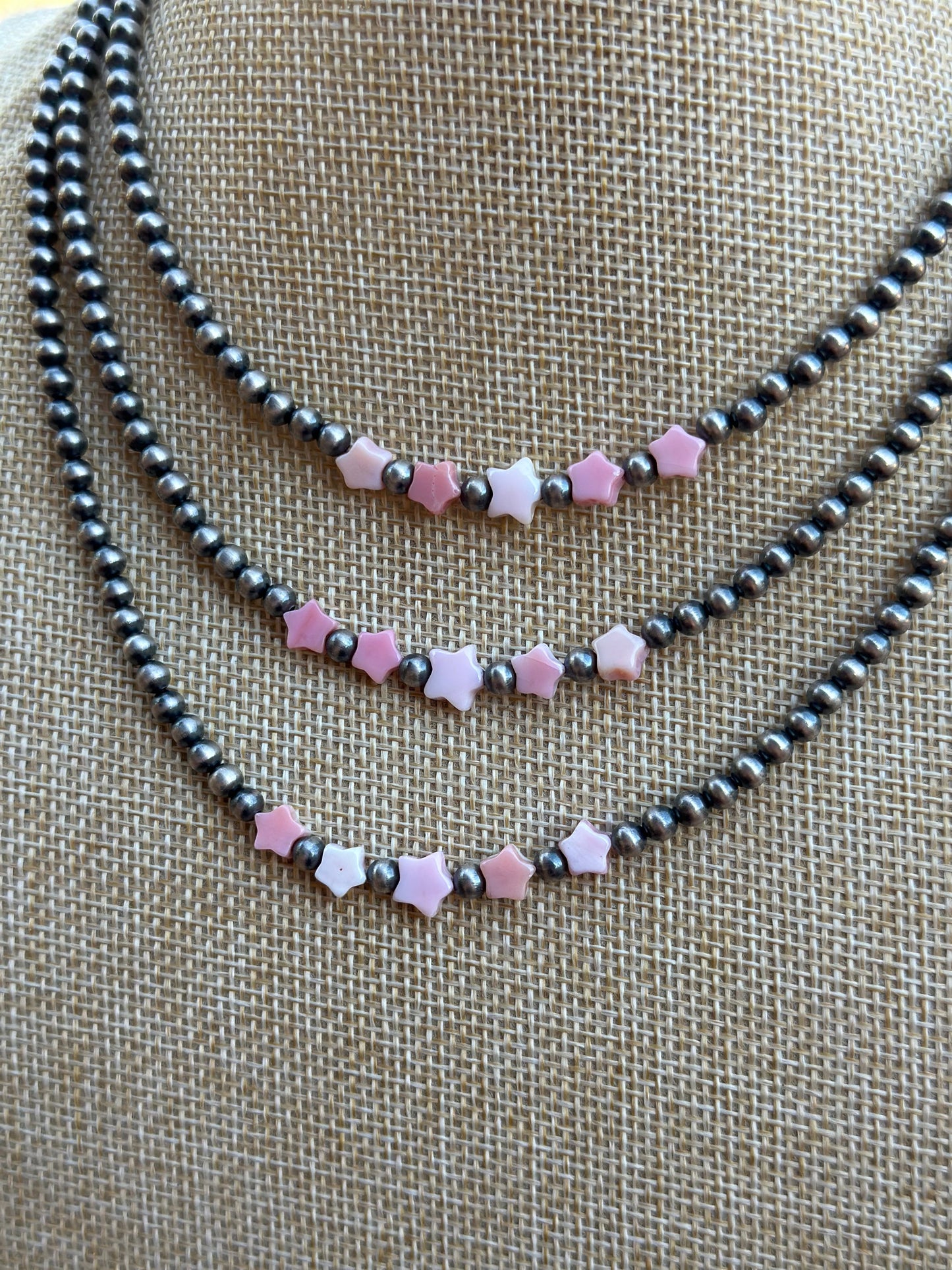 Handcrafted Sterling Silver & Queen Pink Conch Beaded Star 18" Necklace