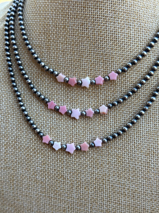 Handcrafted Sterling Silver & Queen Pink Conch Beaded Star 18" Necklace