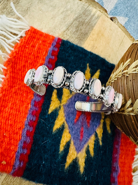 Handcrafted Queen Pink Conch Shell & Sterling Silver Cuff Bracelet