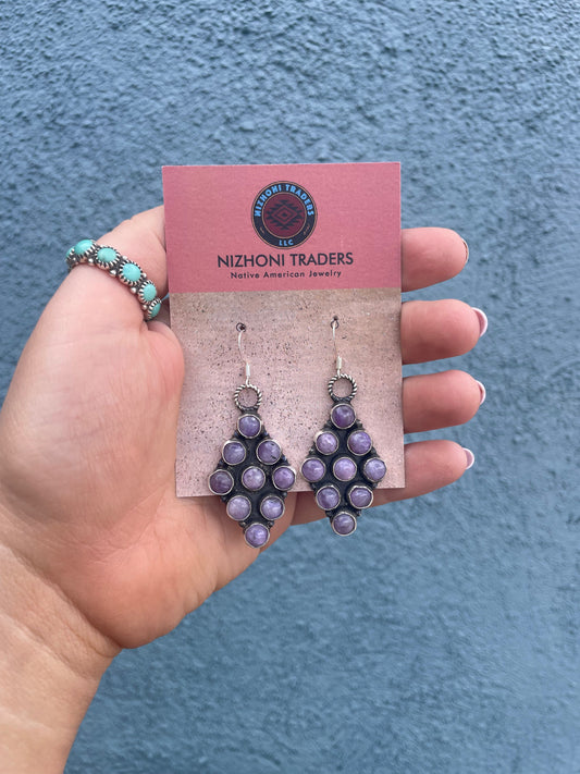 Handcrafted Charoite & Sterling Silver Dangle Earrings Signed