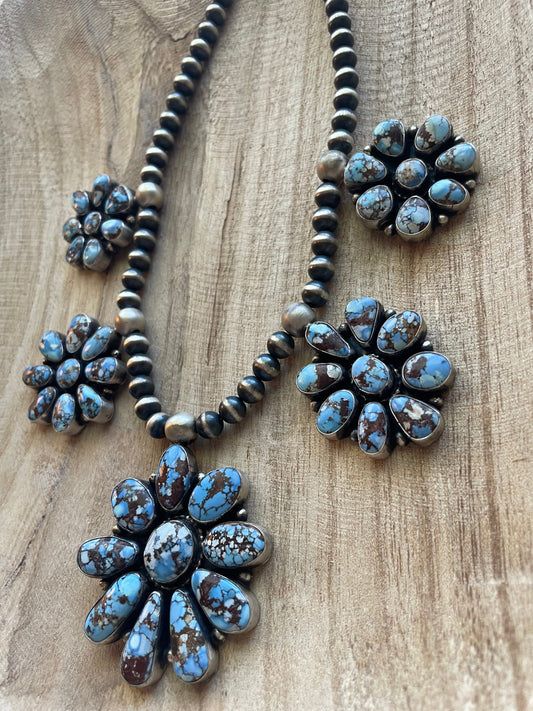 Handcrafted Golden Hills Turquoise & Sterling Silver Cluster Necklace by Sheila Becenti