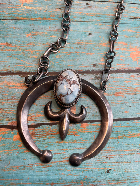 Handcrafted Golden Hills Turquoise Naja Necklace By Paul Livingston Signed