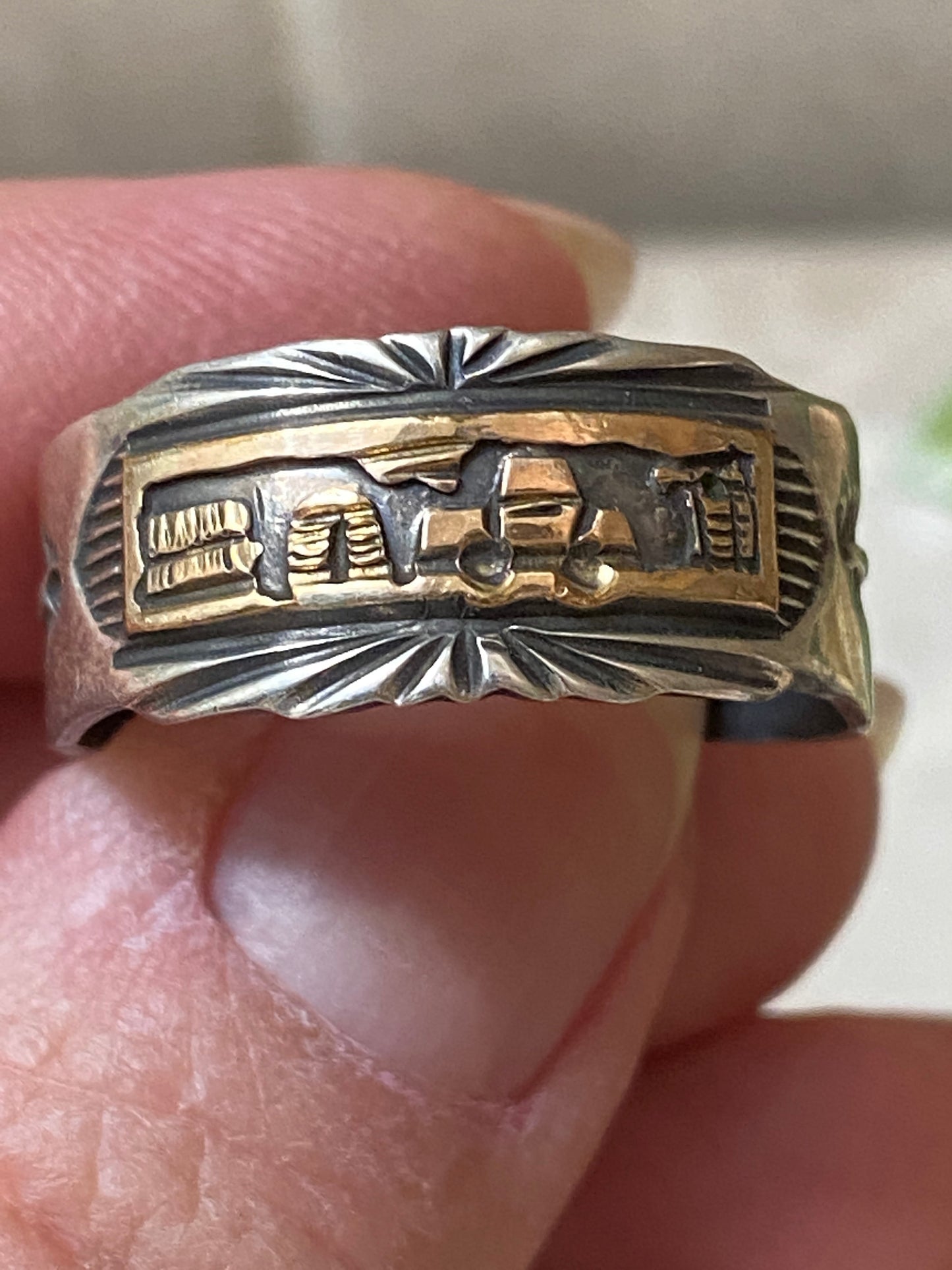 Handcrafted Sterling Silver Copper Story Teller Ring Size 12.5