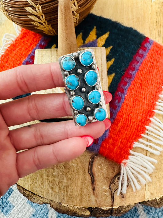 Handcrafted Sterling Silver & Kingman Turquoise Ring Signed
