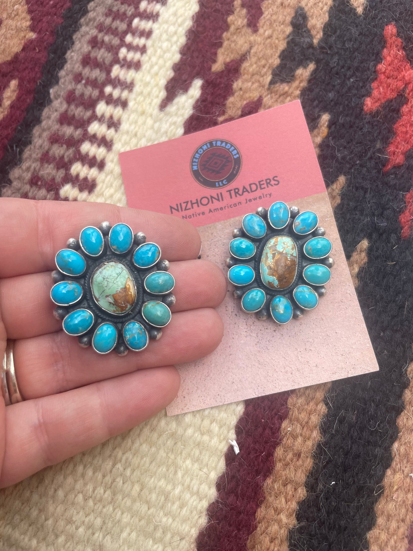 Handcrafted Sterling Silver Turquoise Necklace & Earring Set Signed B Yellowhorse