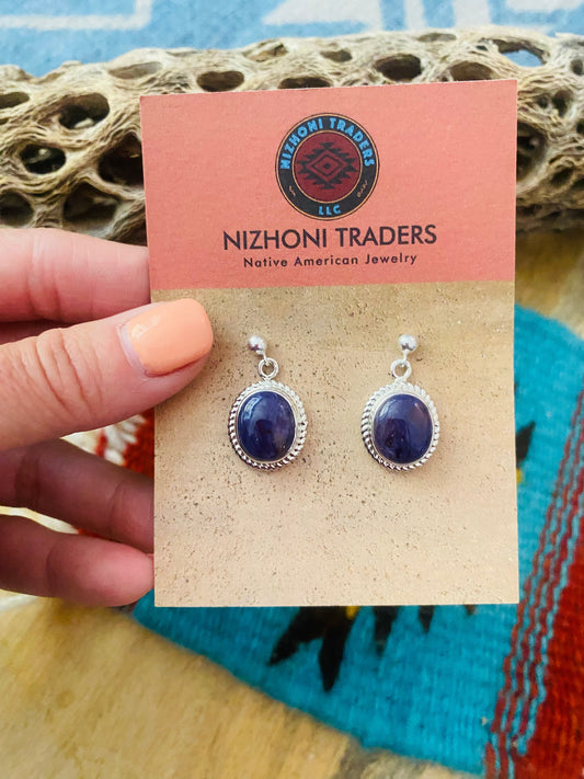 Handcrafted Charoite & Sterling Silver Dangle Earrings Signed