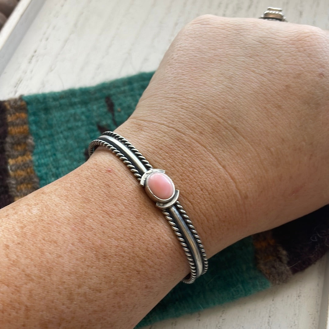 Navajo Pink Conch & Sterling Silver Adjustable Cuff Bracelet