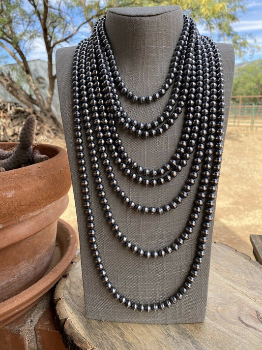 Handcrafted 8mm Sterling Silver Pearl Style Beaded Necklace