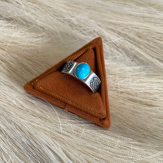 “Twisted Wire” Handcrafted Turquoise & Sterling Silver Ring Signed