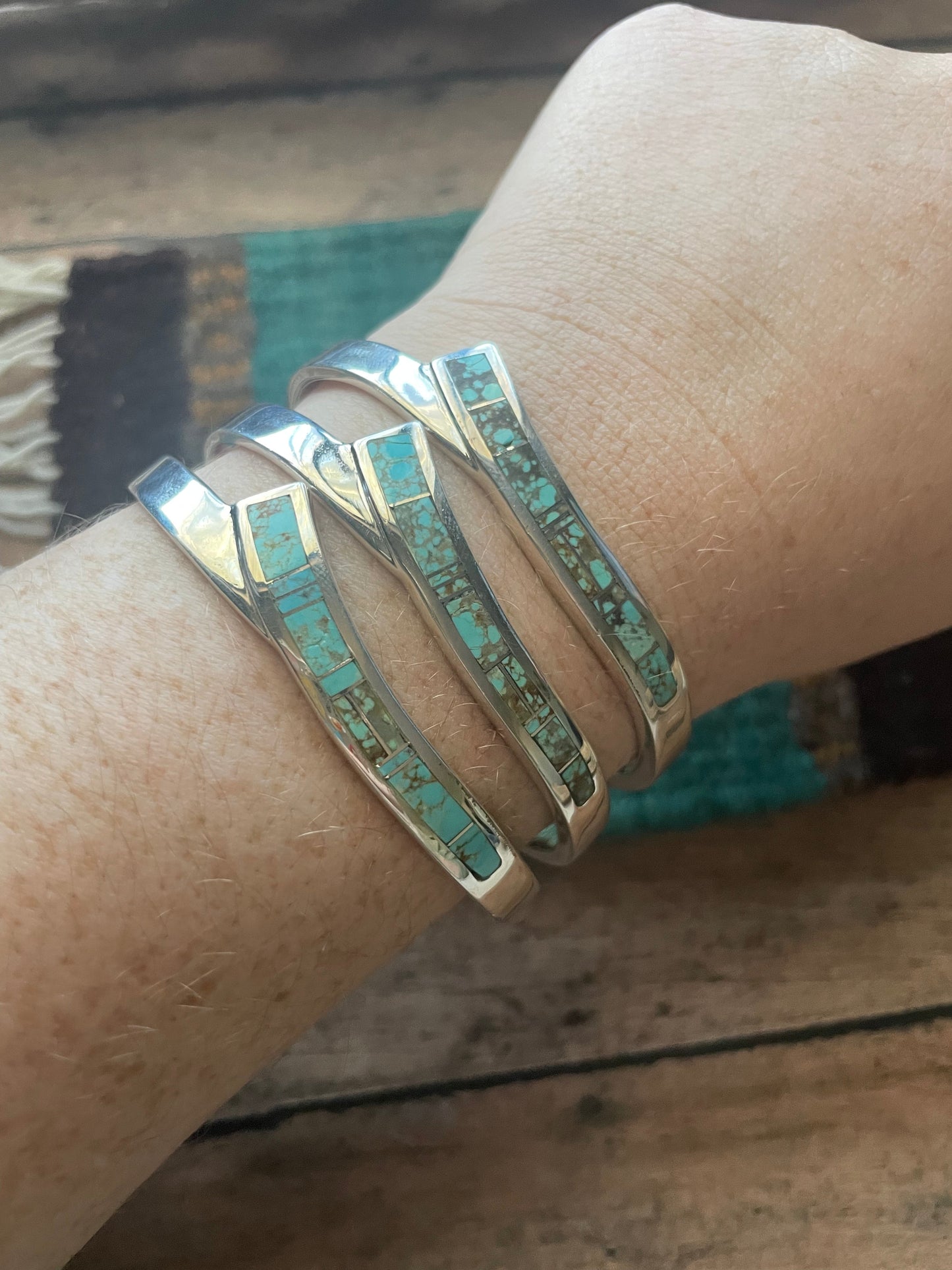 Handcrafted Handmade Sterling & Number 8 Turquoise Inlay Cuff Bracelet