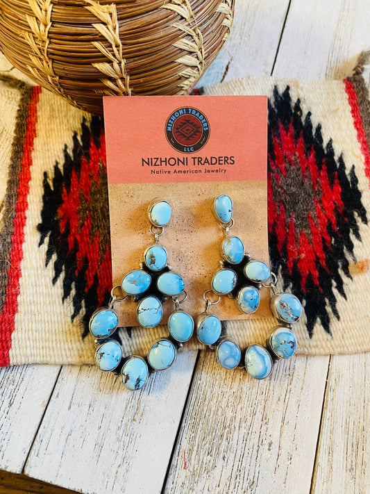 Handcrafted Golden Hills Turquoise & Sterling Silver Cluster Dangle Earrings