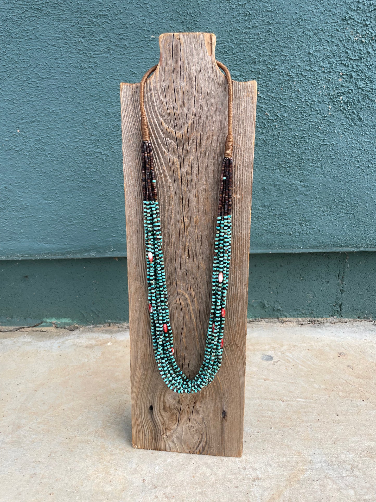 Handcrafted Turquoise, Spiny And Heishi Ten Strand Beaded Necklace