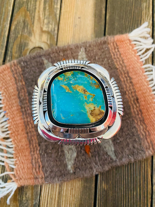 Handcrafted Royston Turquoise & Sterling Silver Cuff Bracelet Signed