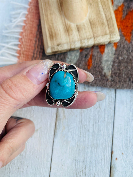 Handcrafted Turquoise & Sterling Silver Ring Size 6