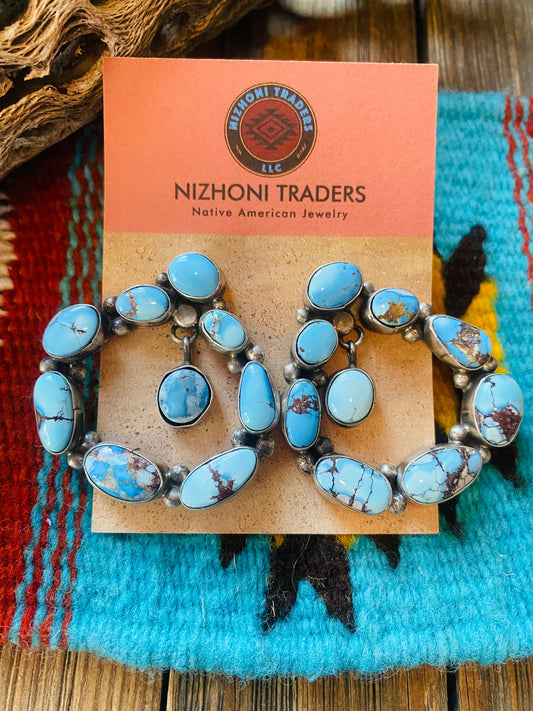 Handcrafted Sterling Silver & Golden Hills Turquoise Cluster Dangle Earrings