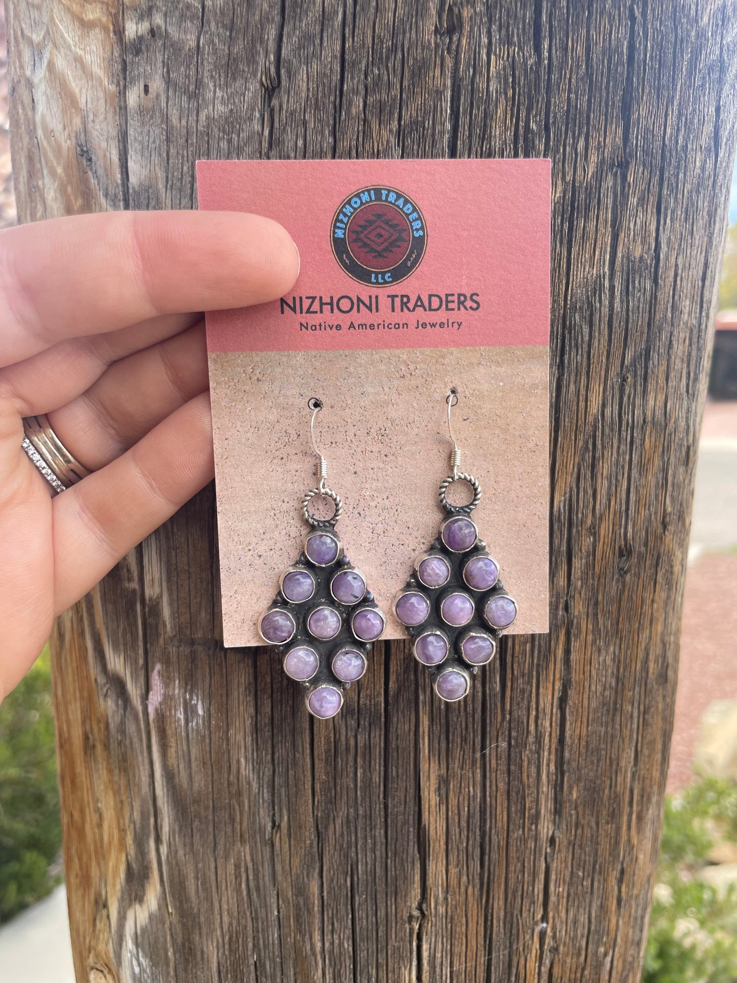 Navajo Charoite & Sterling Silver Dangle Earrings Signed