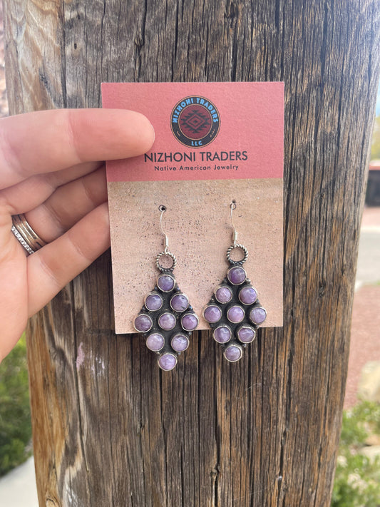Handcrafted Charoite & Sterling Silver Dangle Earrings Signed