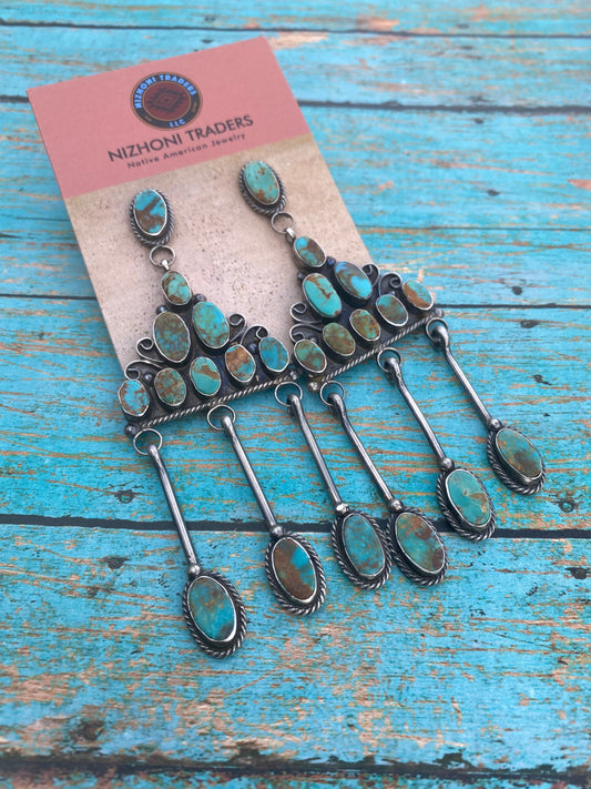Navajo Jacqueline Silver Royston Turquoise & Sterling Silver Dangle Earrings