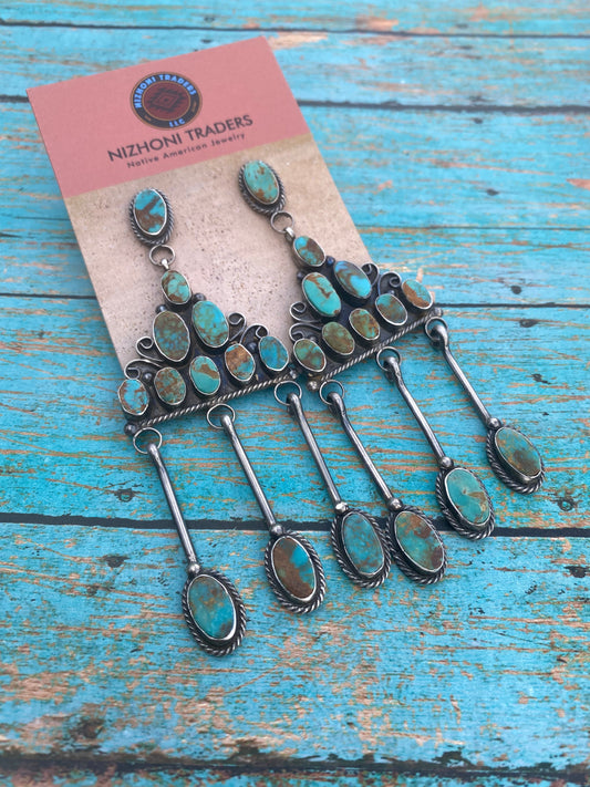 Handcrafted Jacqueline Silver Royston Turquoise & Sterling Silver Dangle Earrings