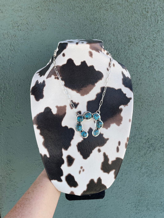 Handcrafted Sterling Silver & Turquoise Naja Necklace Signed
