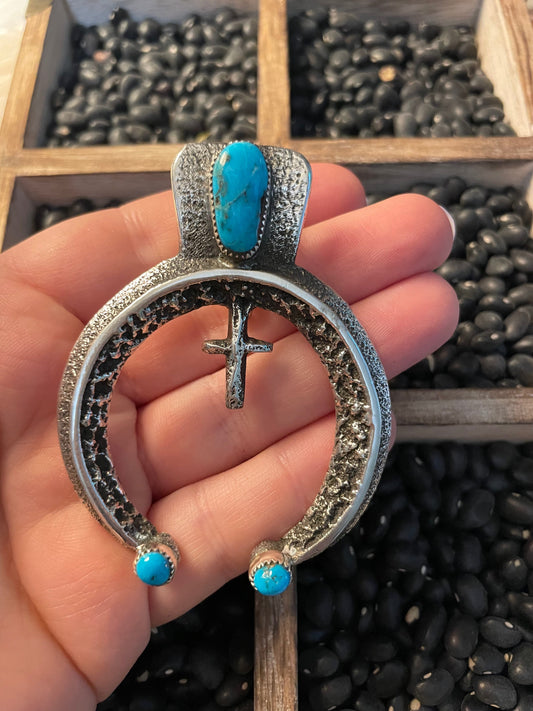 Handcrafted Turquoise & Sterling Silver Naja Pendant Signed