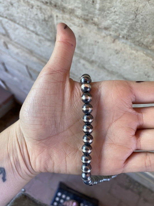 Handcrafted 8mm Sterling Silver Pearl Style Beaded Necklace